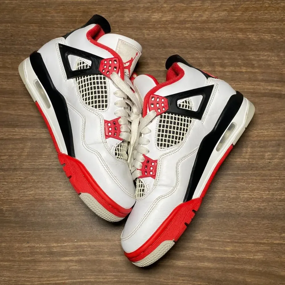 Men's Air Jordan 4 Retro OG Fire Red White Black Sneakers Size 4 (DC7770-160)